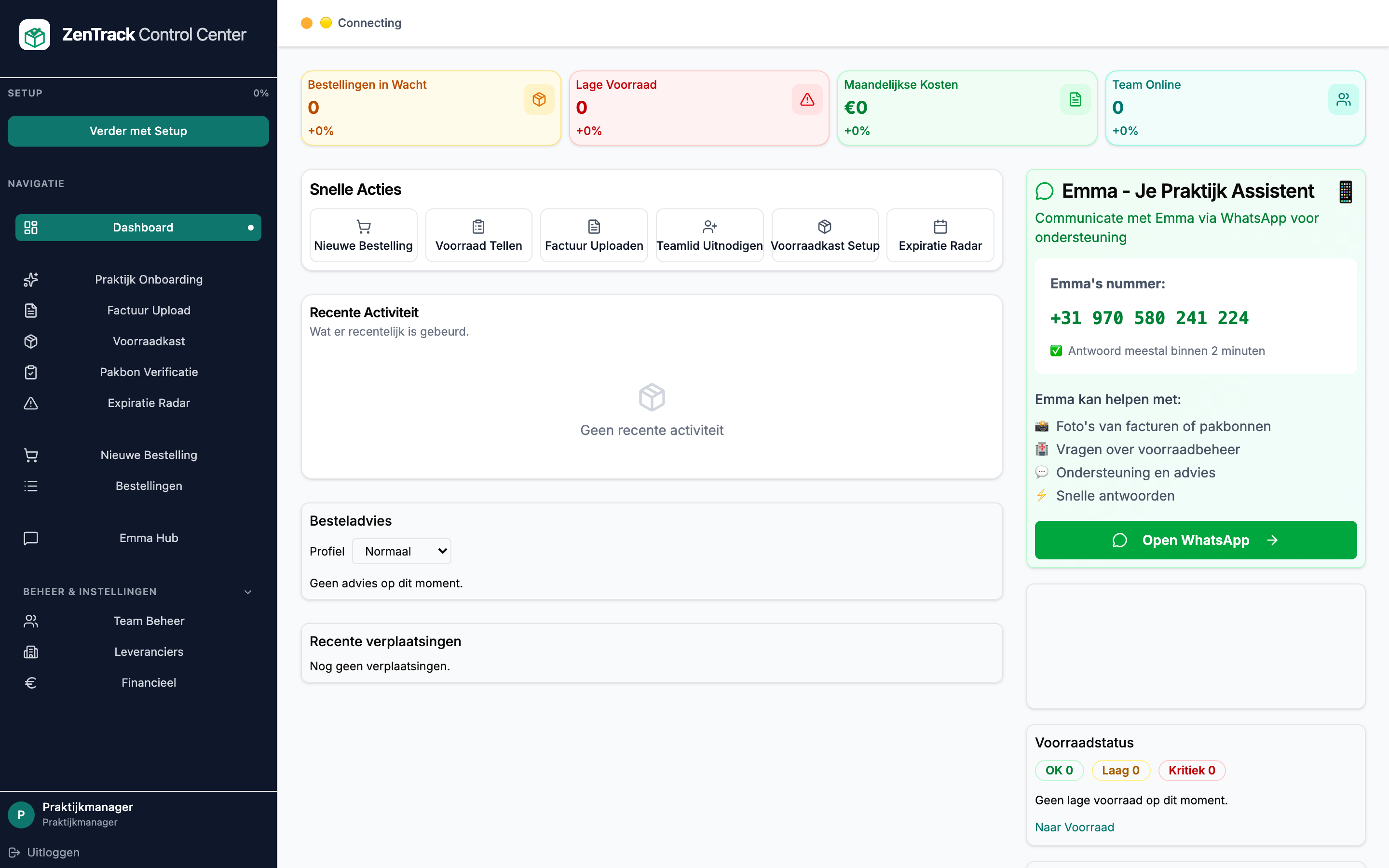 ZenTrack Dashboard - Real-time voorraadbeheer met WhatsApp integratie